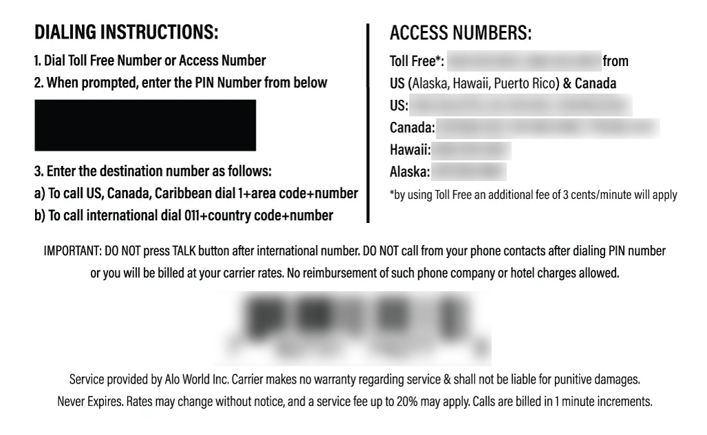 Pakistan Calling Card Instruction